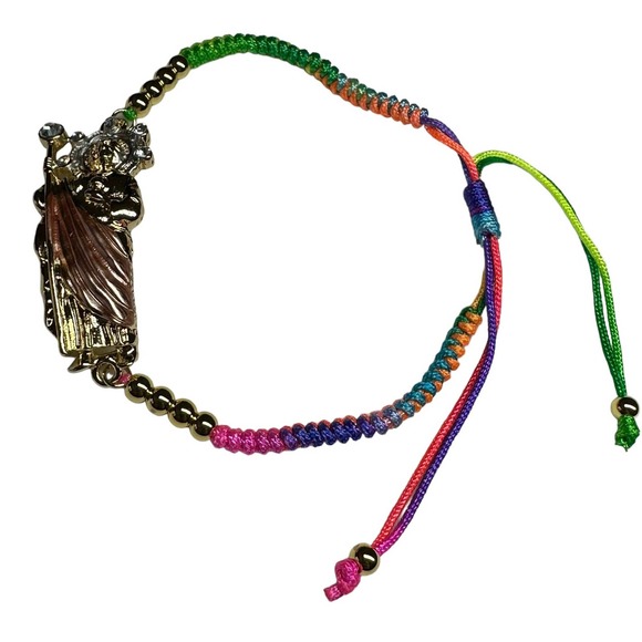 St Jude Bracelet Knotted Rope Multicolor Gold Filled Adjustable NEW - Picture 3 of 3